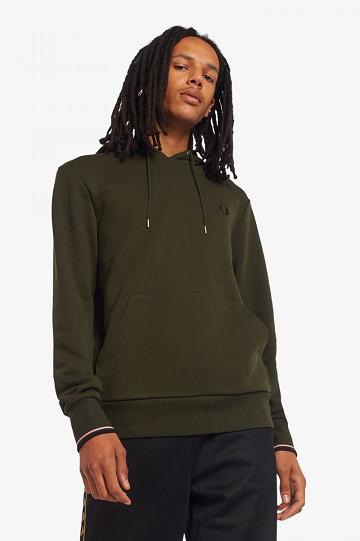 Green Fred Perry Tipped Hooded Men's Sweatshirts | PH 1615DFMN